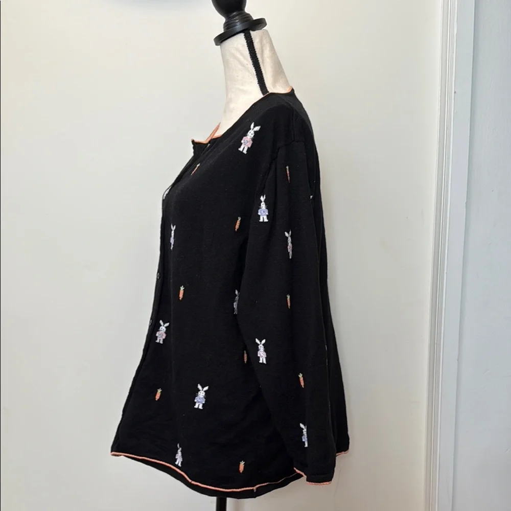 Quacker Factory Black Cardigan with Bunny Embroidery